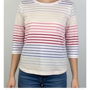 Striped Multicolor Women's Top sailor style rainbow stripes size large cotton